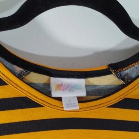 *HP* Halloween Tee 3/4 Sleeves Bats Stripes Orange Black Large - Picture 3 of 7